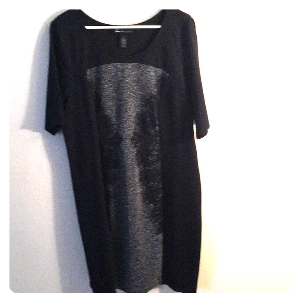 Black Dress with Grey Tweed and Black Lace Insert